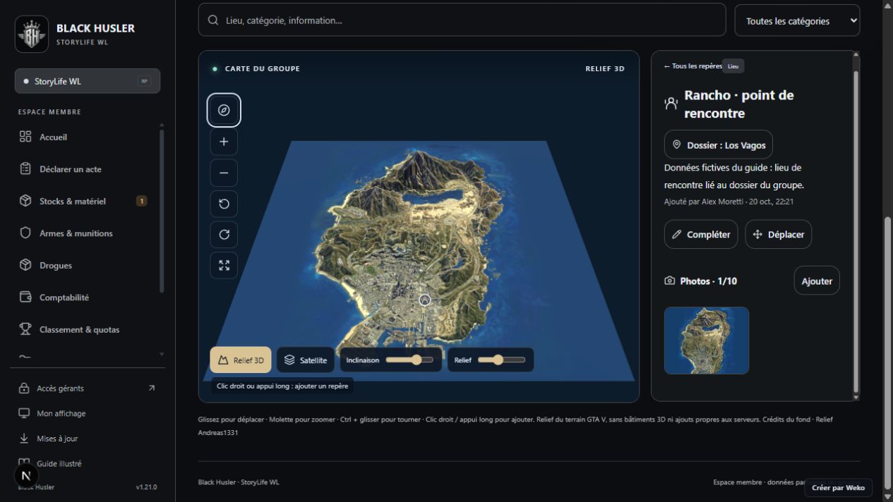 Carte GTA V en relief, navigation et repères du groupe dans Krewko